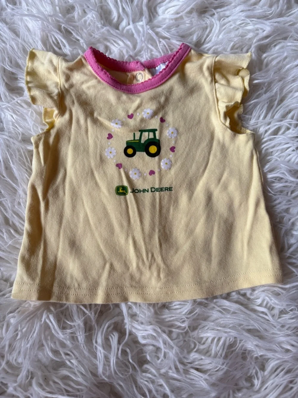 John Deere Baby Girl Tractor Shirt Ruffle Sleeve 3–6M Green Farm Baby